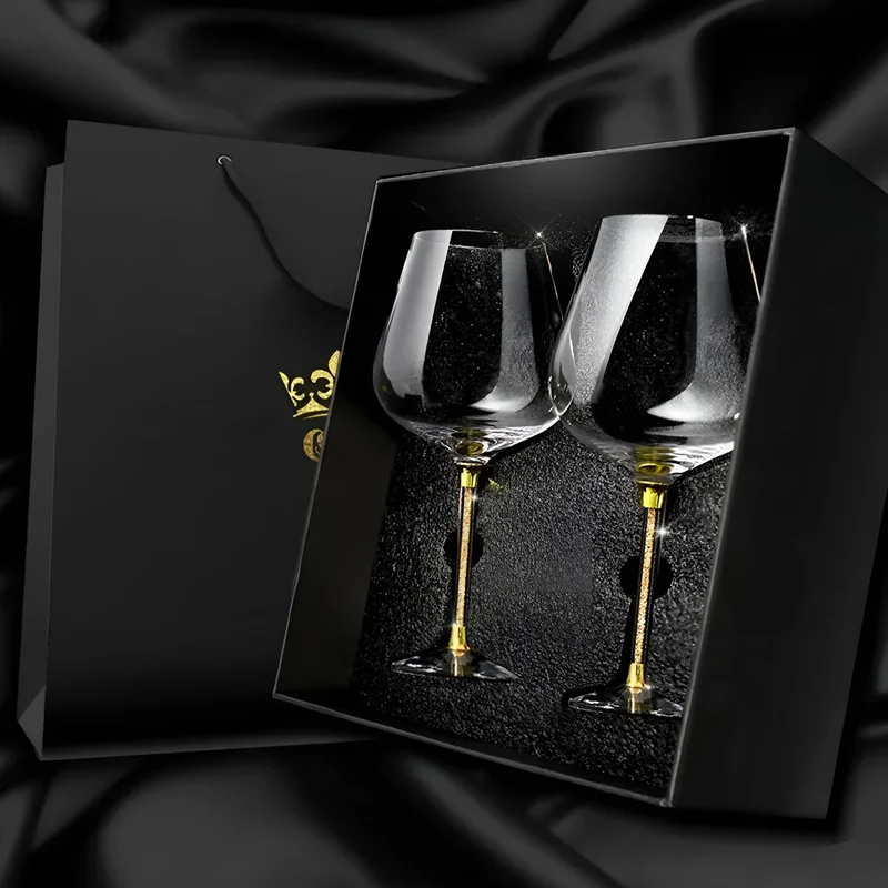 Kristallen Wijnglazen Set 2 Stuks 520ml Goud Zilver Tall Tafelglazen voor Feest Diner Restaurant Thuis | Sansoti