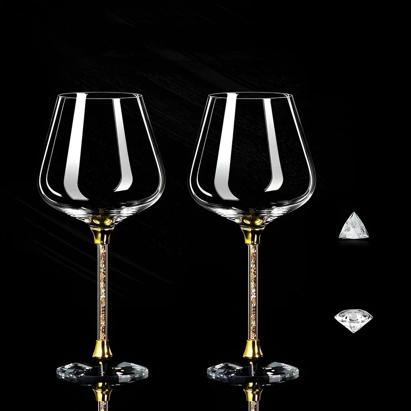 Kristallen Wijnglazen Set 2 Stuks 520ml Goud Zilver Tall Tafelglazen voor Feest Diner Restaurant Thuis | Sansoti