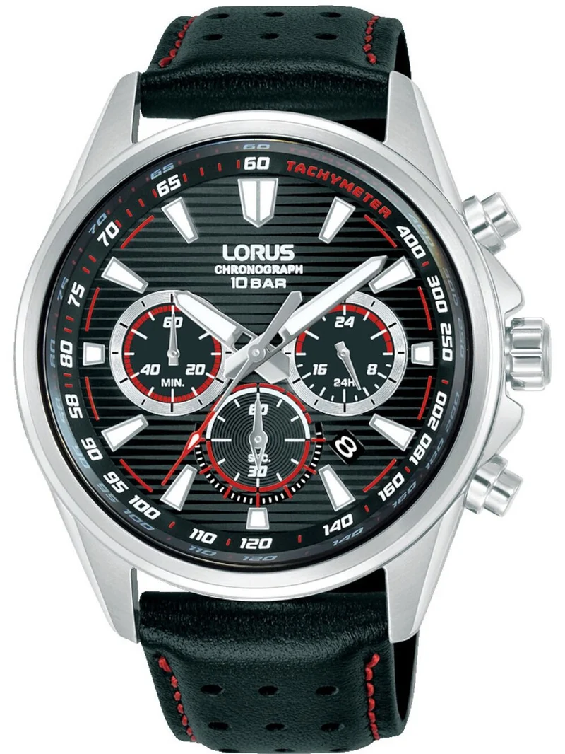 Lorus Sports RT325LX9 Herrenuhr Chronograph • Mineralglas • Schwarzes Lederband