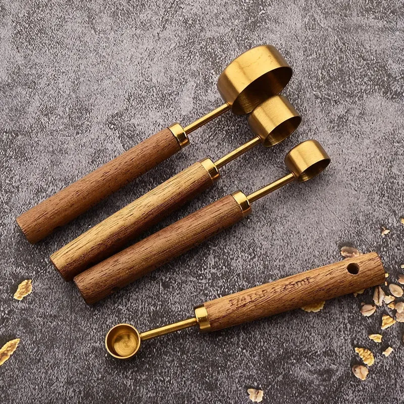 Rustiek Edelstalen Maatlepelset 8-Delig met Houten Handgrepen voor Keuken en Bakken | Sansoti