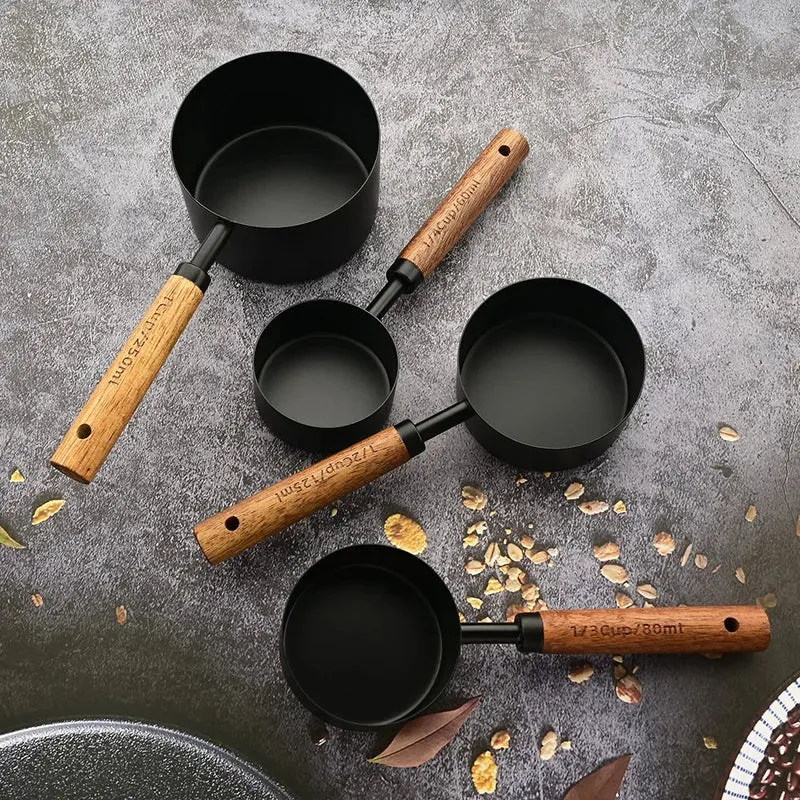 Rustiek Edelstalen Maatlepelset 8-Delig met Houten Handgrepen voor Keuken en Bakken | Sansoti
