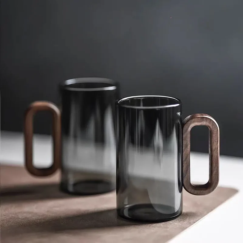 Glazen Mok met Houten Handvat 350ml – Borosilikaatglas voor Thee, Koffie en Sap | Sansoti