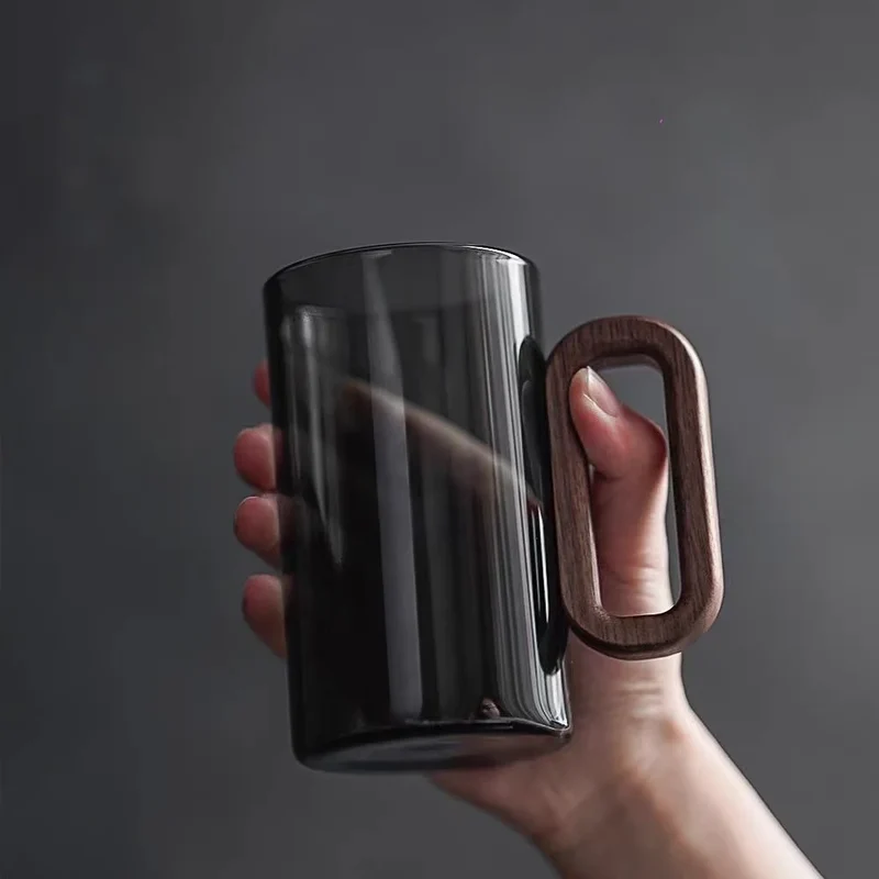 Glazen Mok met Houten Handvat 350ml – Borosilikaatglas voor Thee, Koffie en Sap | Sansoti