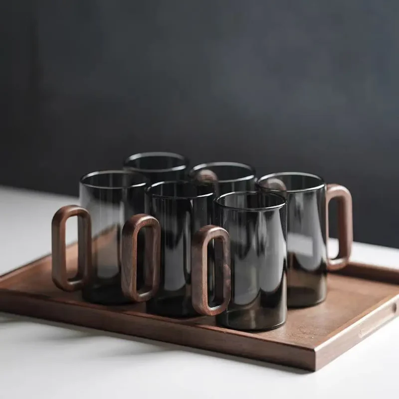 Glazen Mok met Houten Handvat 350ml – Borosilikaatglas voor Thee, Koffie en Sap | Sansoti