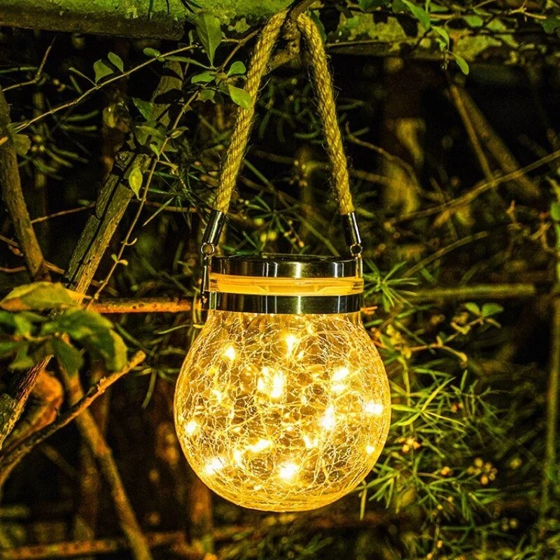 Zonne-energie Glazen Bol Lantaarn met Kraakglas Effect voor Tuin en Terras | Sansoti