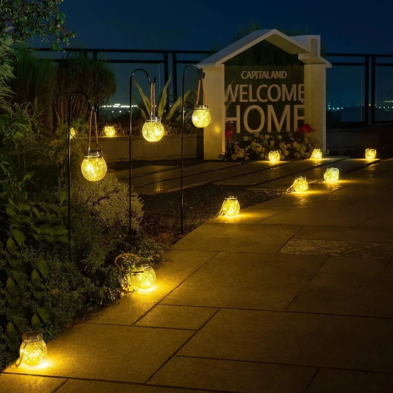 Zonne-energie Glazen Bol Lantaarn met Kraakglas Effect voor Tuin en Terras | Sansoti