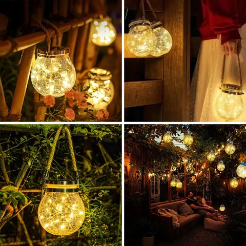 Zonne-energie Glazen Bol Lantaarn met Kraakglas Effect voor Tuin en Terras | Sansoti