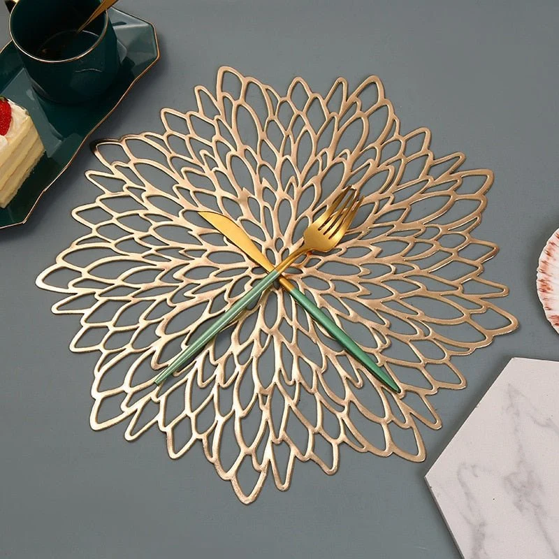 Ronde Placemat met Uitsnijding Nebuladesign Goud Rose Gold Zwart Stijlvol Tafeldecoratie 38cm Diameter PVC Antislip voor Eettafel Diner | Sansoti