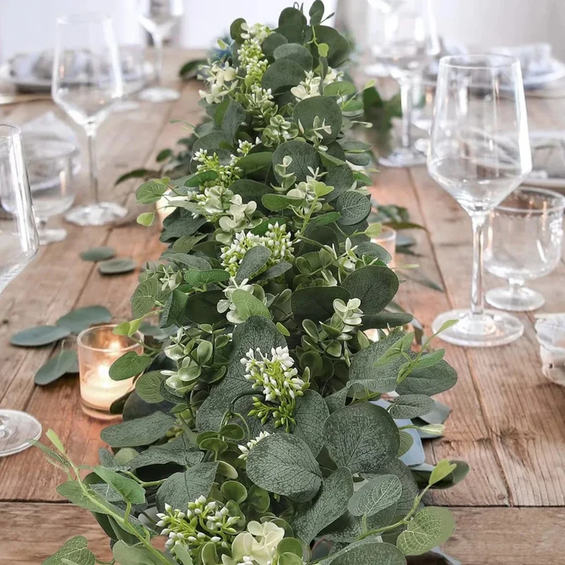 Kunstmatige Eucalyptus Slinger 2-Delige Set | Natuurlijke Groene Decoratie voor Interieur en Feesten | 180cm Lange Zijden Guirlandes | Sansoti