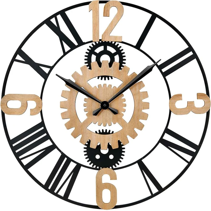Atlanta Wanduhr 60 cm Ø Metall • Dekoratives Zahnrad-Design • Präzises Quarz-Uhrwerk