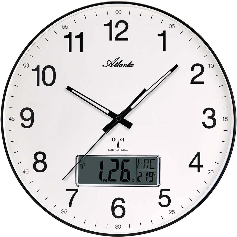Atlanta Wanduhr 39x39x6 cm Kunststoff • Funkgesteuert • Lautloses Quarzwerk