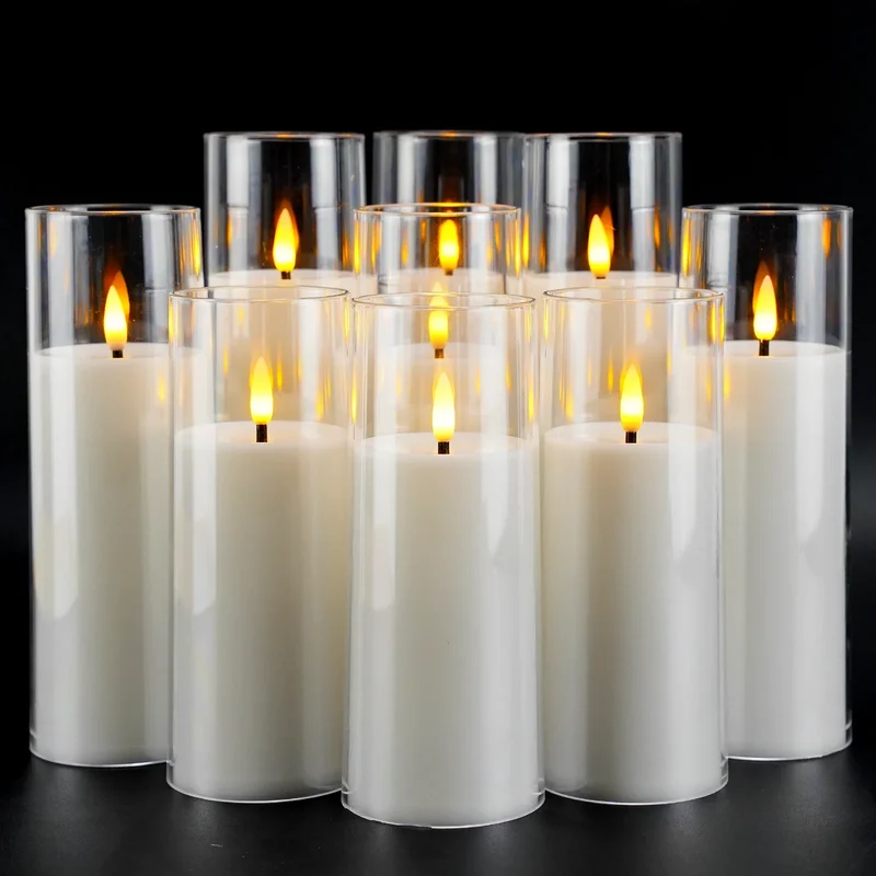 Vlamloze LED Kaarsenset 9 Stuks Acryl Flikkerlicht Sfeerverlichting Decoratie Timer Afstandsbediening | Sansoti