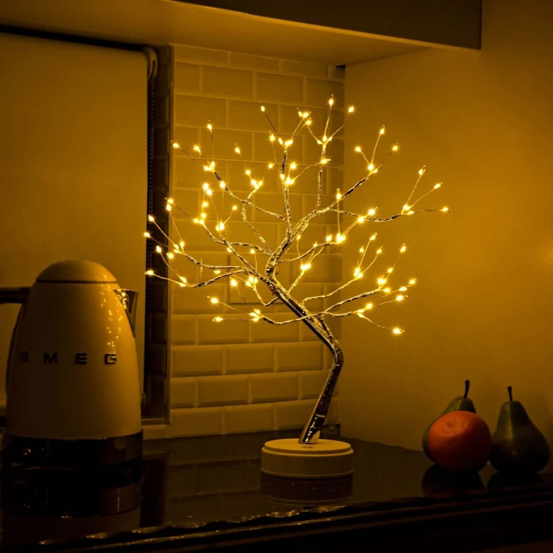 Decoratieve Boomvorm LED Tafellamp met Draadloze Bediening en USB-Voeding – Sfeerverlichting voor Woonkamer en Slaapkamer | Sansoti
