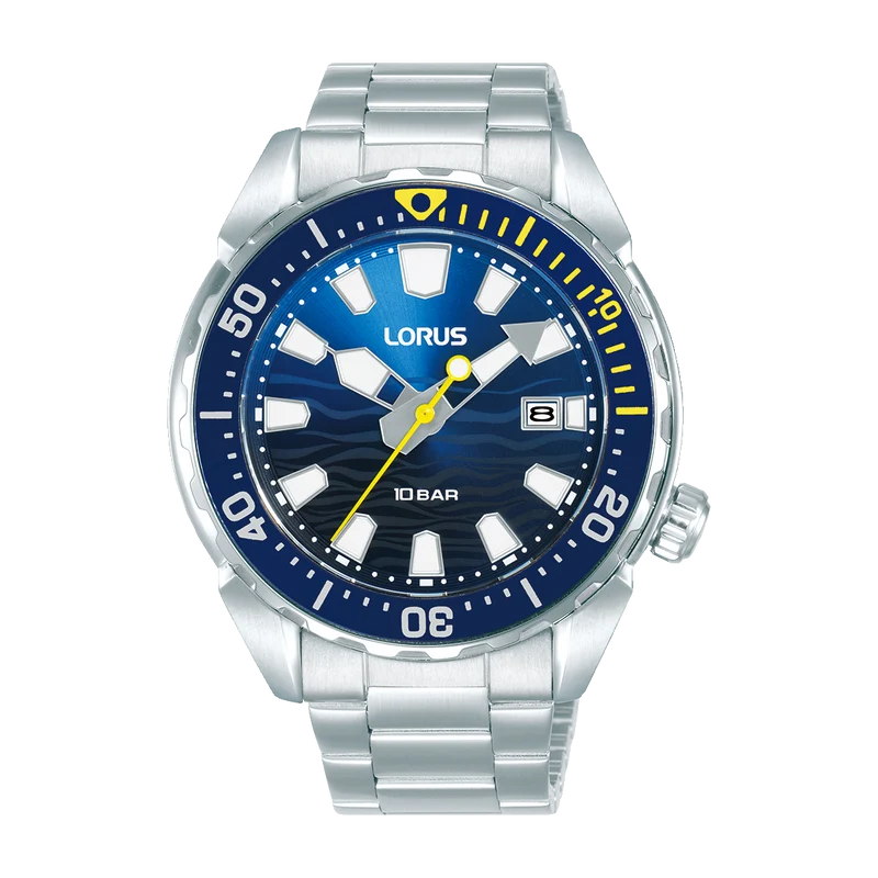 Lorus Sports RH947RX9 Herrenuhr Blau • Mineralglas • Drehbare Lünette