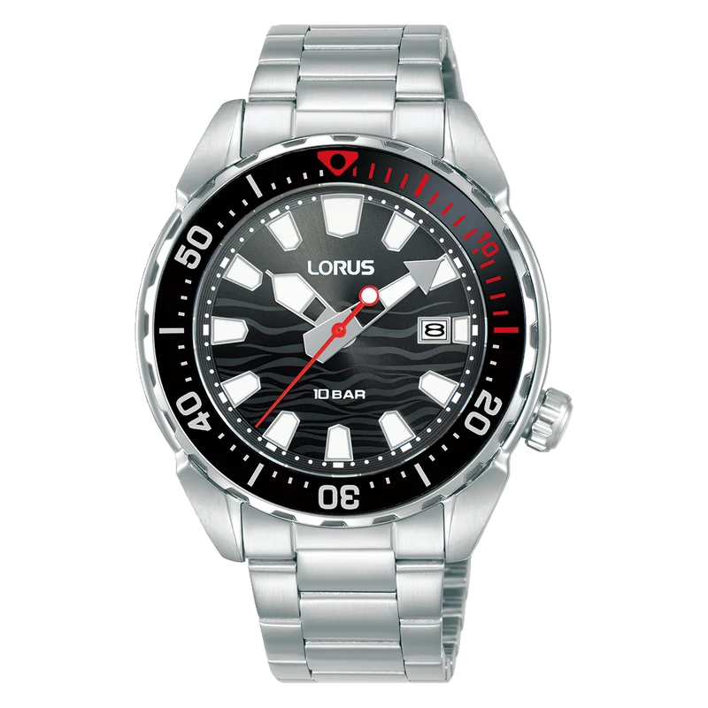 Lorus Sports RH945RX9 Herrenuhr Schwarz • Mineralglas • Drehbare Lünette