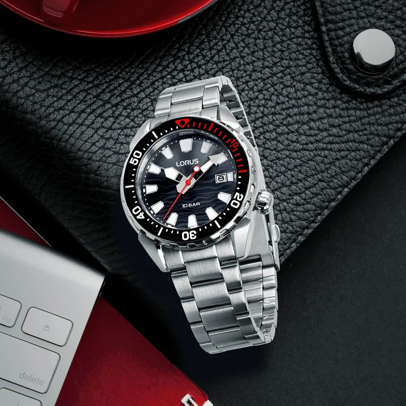 Lorus Sports RH945RX9 Herrenuhr Schwarz • Mineralglas • Drehbare Lünette