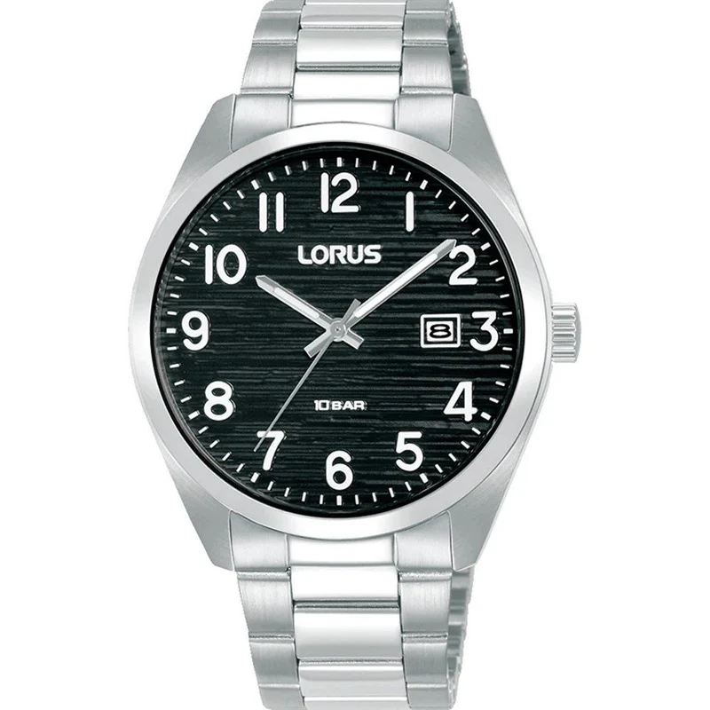 Lorus RH905RX9 Herren Armbanduhr Schwarz • Strukturiertes Zifferblatt mit Datum • Edelstahlarmband