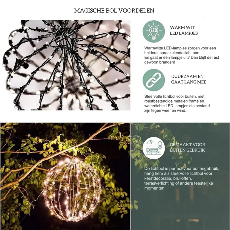 LED Sfeerbol Ø 30 cm Draadloos op Batterij Metalen Frame Opvouwbaar Decoratieve Sfeerverlichting Binnen Buiten | Sansoti