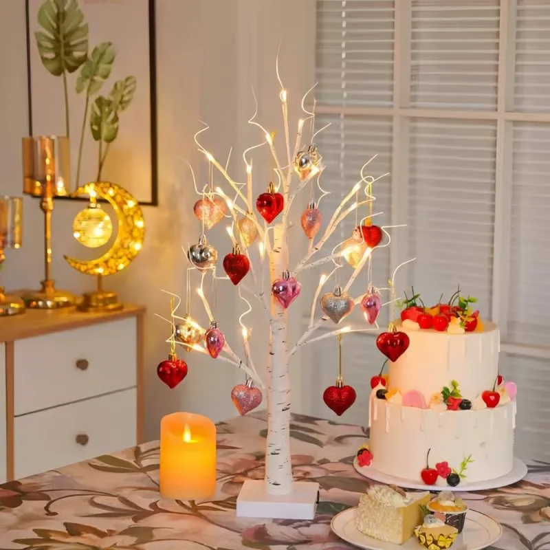 LED Berkenboom 60cm Warmwit Licht Hart Decoratie Sfeerlamp Tafel Decoratieve Verlichting Woonkamer Interieur | Sansoti