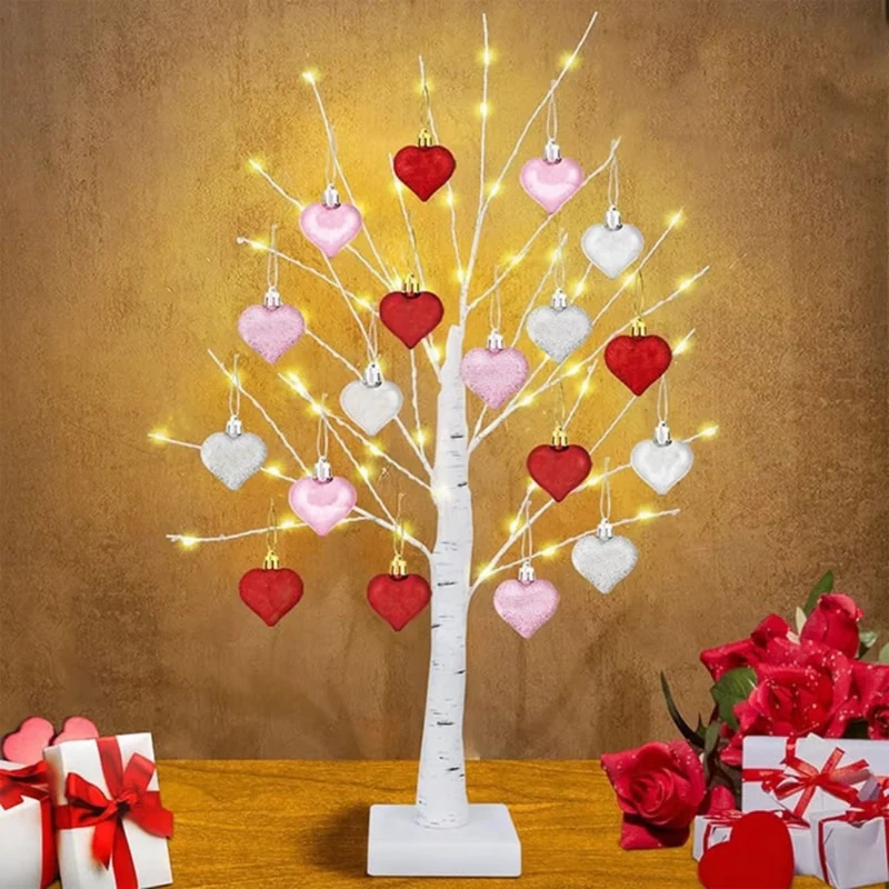 LED Berkenboom 60cm Warmwit Licht Hart Decoratie Sfeerlamp Tafel Decoratieve Verlichting Woonkamer Interieur | Sansoti