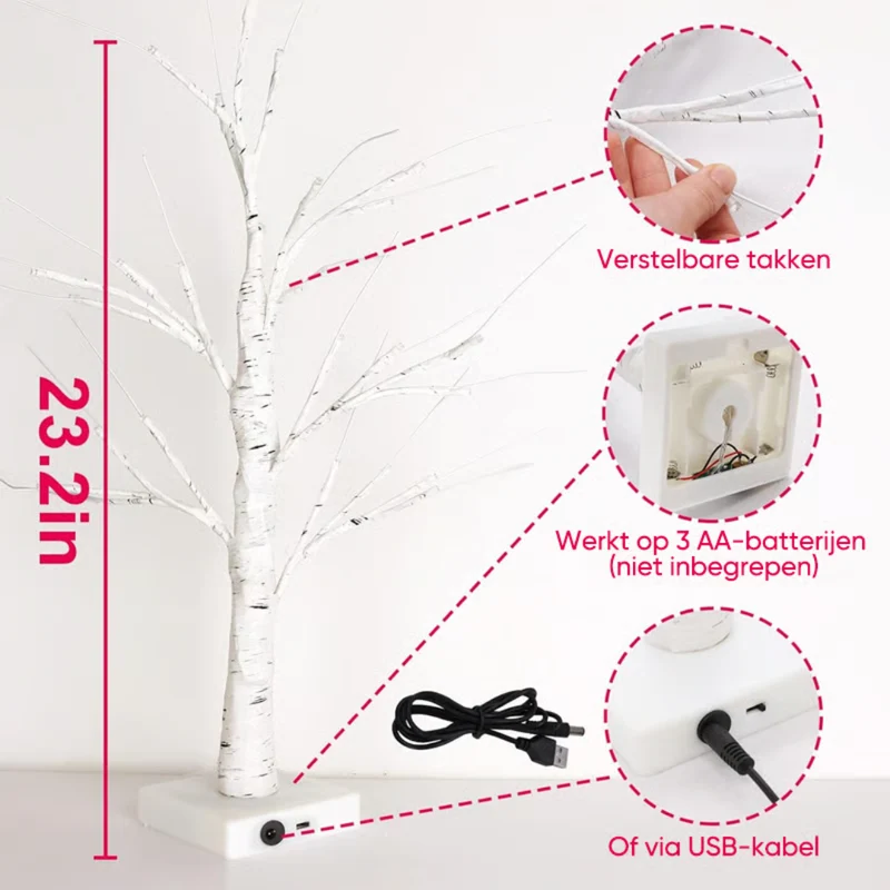 LED Berkenboom 60cm Warmwit Licht Hart Decoratie Sfeerlamp Tafel Decoratieve Verlichting Woonkamer Interieur | Sansoti
