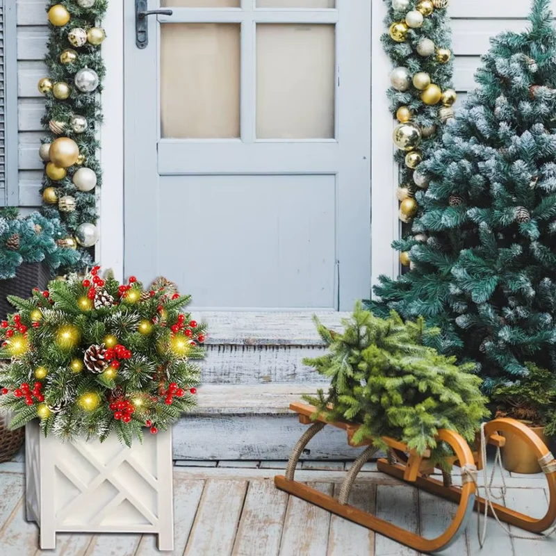 Verlichte Kerstkrans LED 50cm met Timer Batterij Dennenappels Besjes voor Binnen Buiten Deur Wanddecoratie | Sansoti