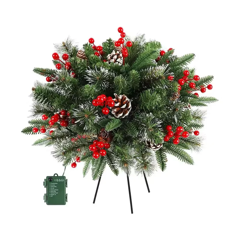 Verlichte Kerstkrans LED 50cm met Timer Batterij Dennenappels Besjes voor Binnen Buiten Deur Wanddecoratie | Sansoti