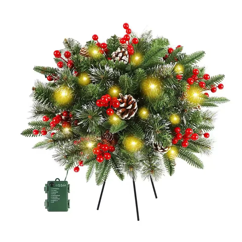Verlichte Kerstkrans LED 50cm met Timer Batterij Dennenappels Besjes voor Binnen Buiten Deur Wanddecoratie | Sansoti