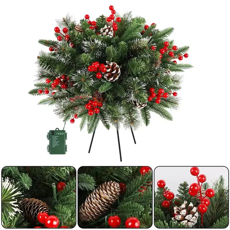 Verlichte Kerstkrans LED 50cm met Timer Batterij Dennenappels Besjes voor Binnen Buiten Deur Wanddecoratie | Sansoti