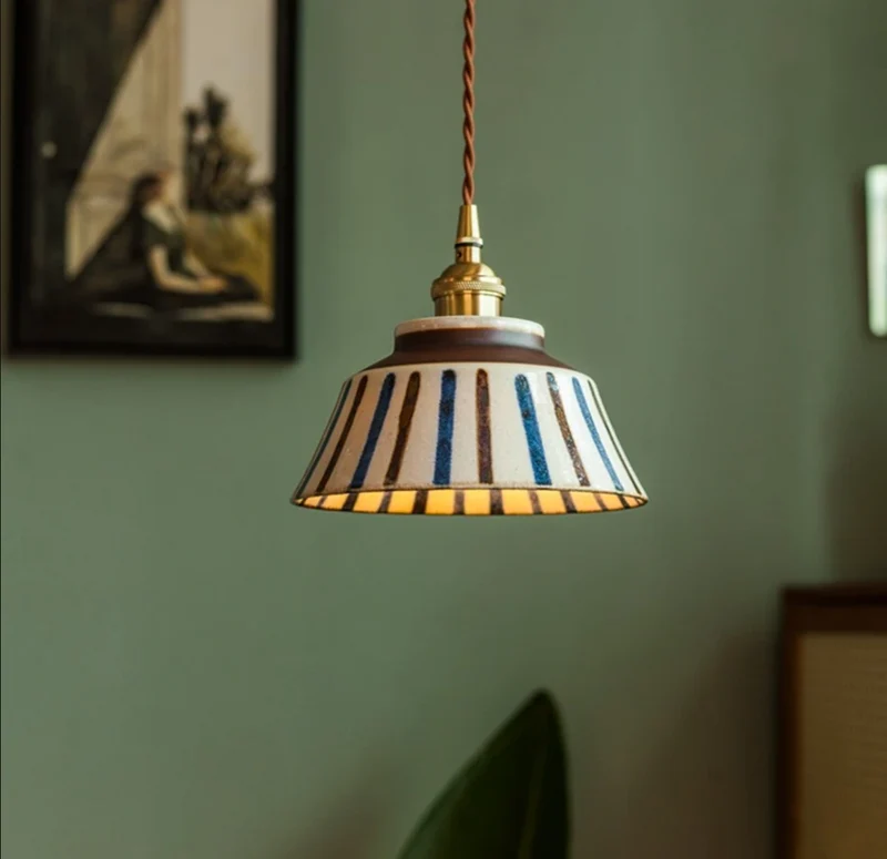 Handgeschilderde Keramische Hanglamp – Uniek Bloemmotief voor Eetkamer, Keuken & Café | Sansoti