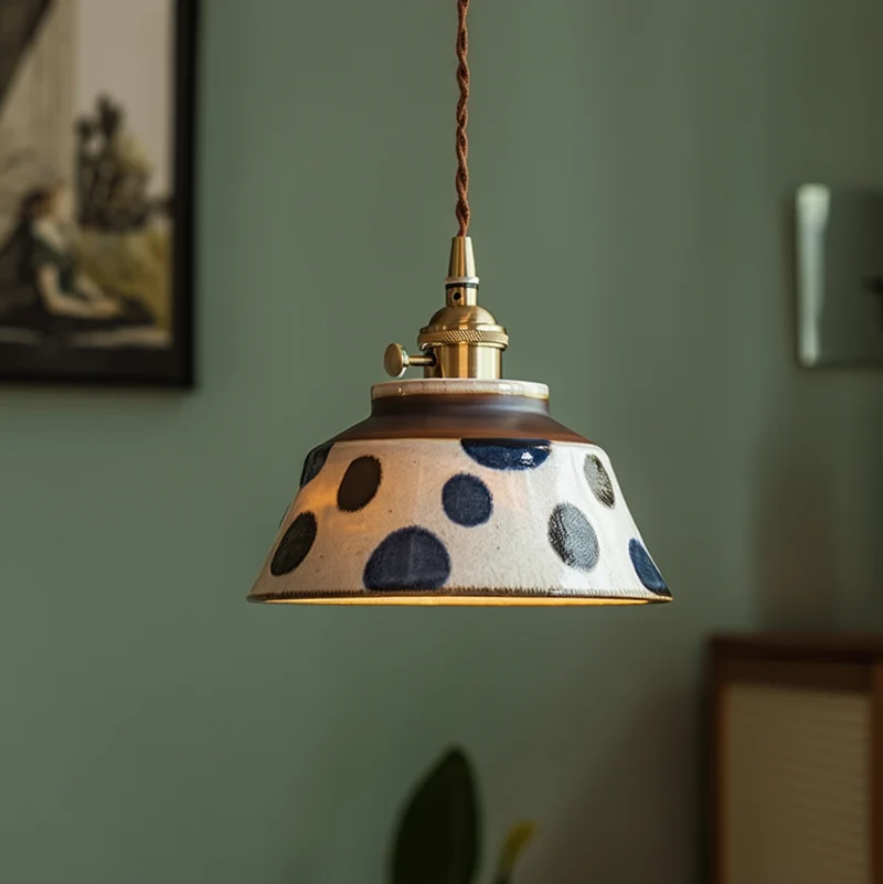 Handgeschilderde Keramische Hanglamp – Uniek Bloemmotief voor Eetkamer, Keuken & Café | Sansoti