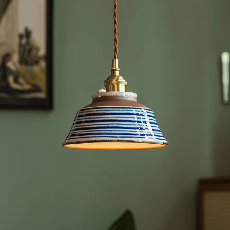 Handgeschilderde Keramische Hanglamp – Uniek Bloemmotief voor Eetkamer, Keuken & Café | Sansoti