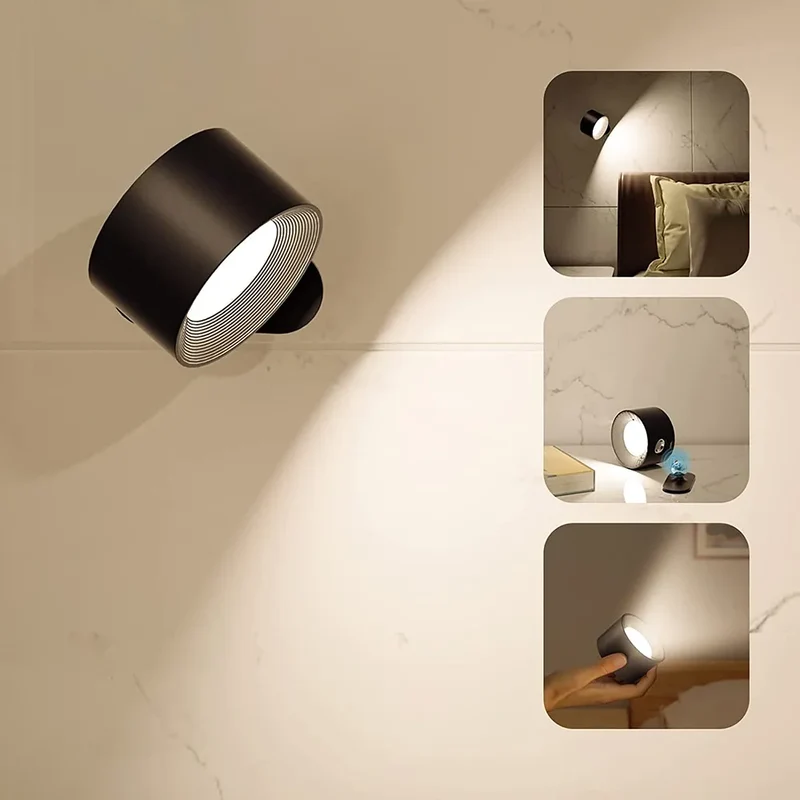 Draadloze Wandlamp Oplaadbaar & Dimbaar met 360° Rotatie – Compacte Touch-bediening Nachtlamp | Sansoti