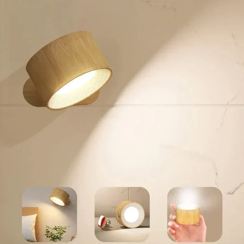 Draadloze Wandlamp Oplaadbaar & Dimbaar met 360° Rotatie – Compacte Touch-bediening Nachtlamp | Sansoti
