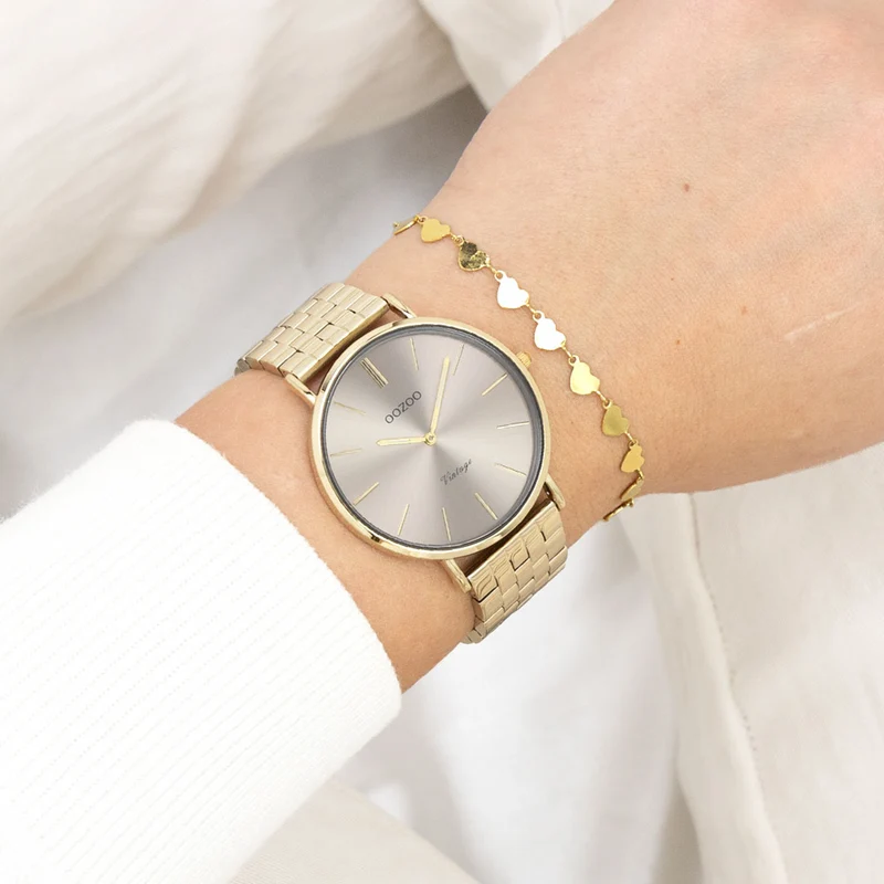 OOZOO Vintage Damenuhr In Gold Und Taupe C20403