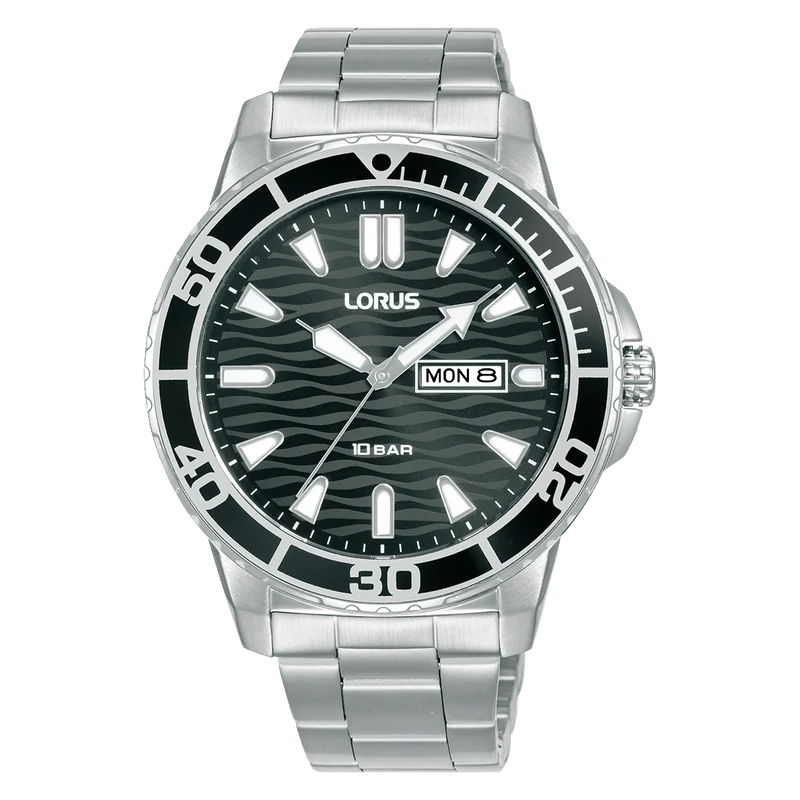 Lorus Sports RH355AX9 Herrenuhr Schwarz • Mineralglas • Datum & Wochentag