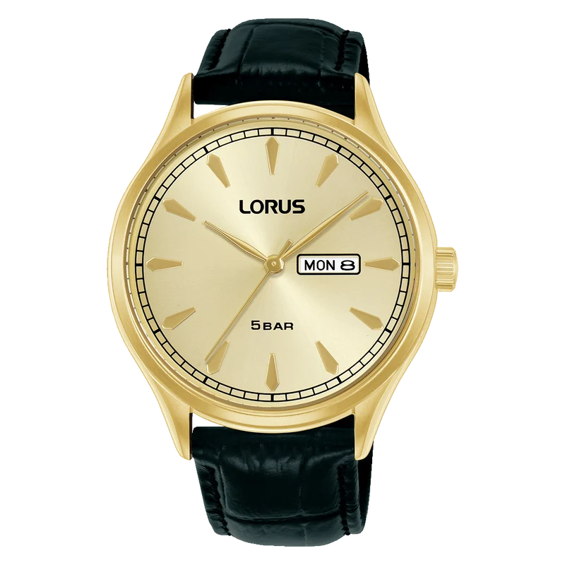 Lorus Classic RH328BX9 Herren Armbanduhr • Mineralglas • Schwarzes Lederband