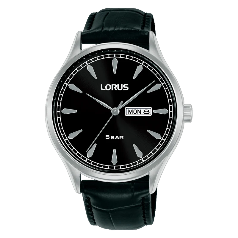Lorus Classic RH327BX9 Herren Armbanduhr • Mineralglas • Schwarzes Lederband