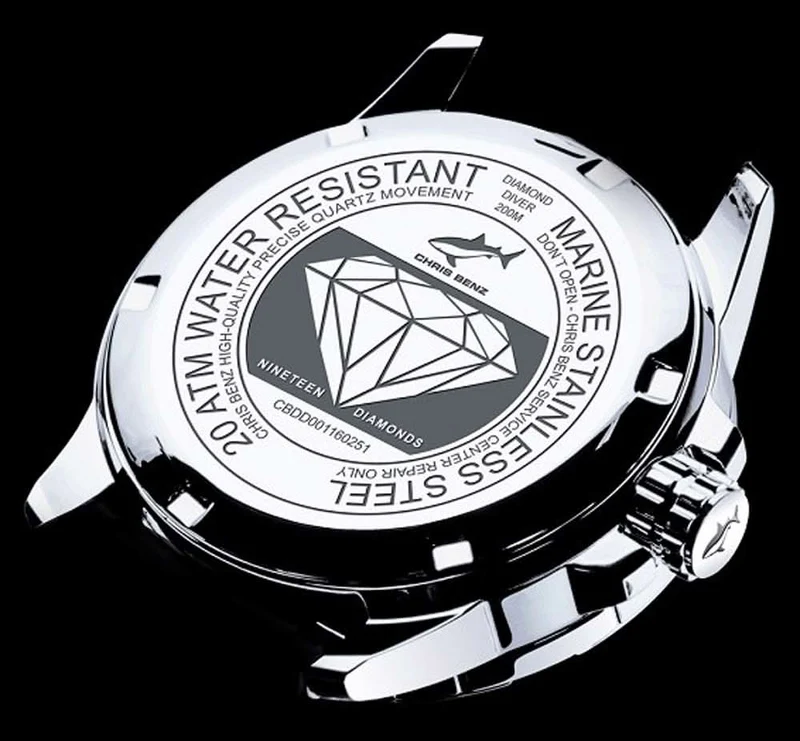 Chris Benz Diamond Diver CB-DD200-SI-MBJ Damenuhr • 19 Diamanten • 200m Wasserdicht