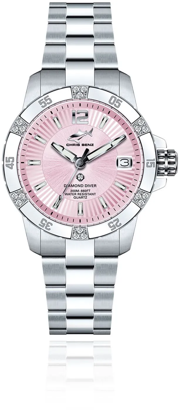 Chris Benz Diamond Diver CB-DD200-R-MBO Damenuhr • 19 Diamanten • Saphirglas