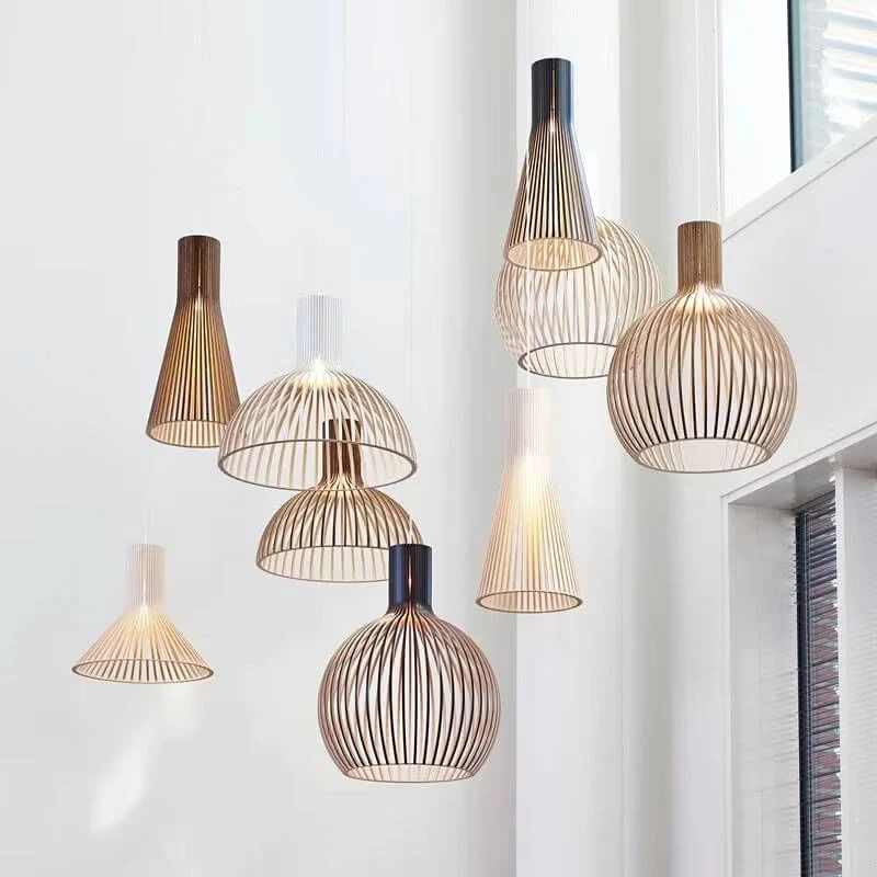 Organische Houten Hanglamp Bol Zwart met Houtstructuur 35cm 45cm | Sansoti