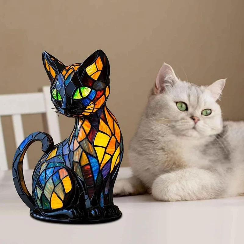 Handgemaakte Katten Tafellamp met Warm Licht — Decoratieve Kattenlamp voor Woonkamer Slaapkamer Nachtkastje — Scandinavisch Geïnspireerd Design | Sansoti