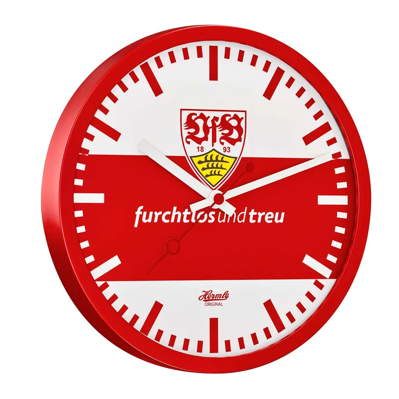 Hermle Wanduhr 30 cm Ø Metall • VfB Stuttgart Edition • Geräuschloses Quarzwerk