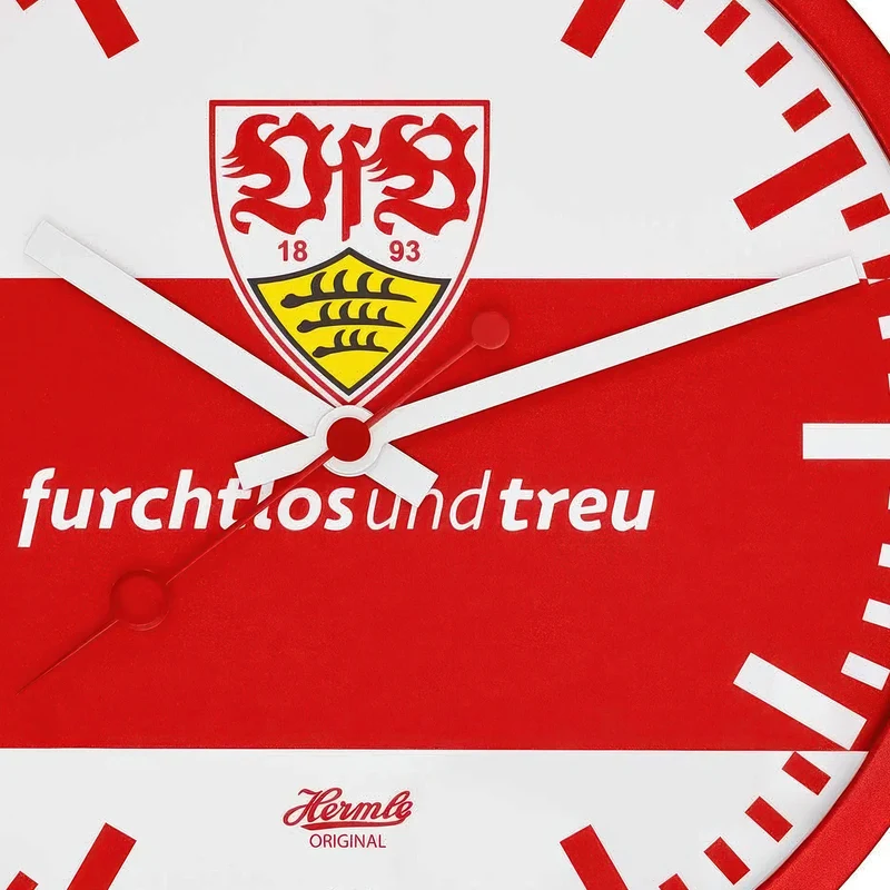 Hermle Wanduhr 30 cm Ø Metall • VfB Stuttgart Edition • Geräuschloses Quarzwerk