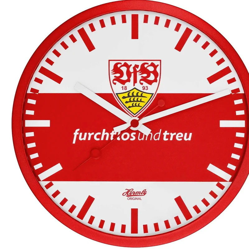 Hermle Wanduhr 30 cm Ø Metall • VfB Stuttgart Edition • Geräuschloses Quarzwerk