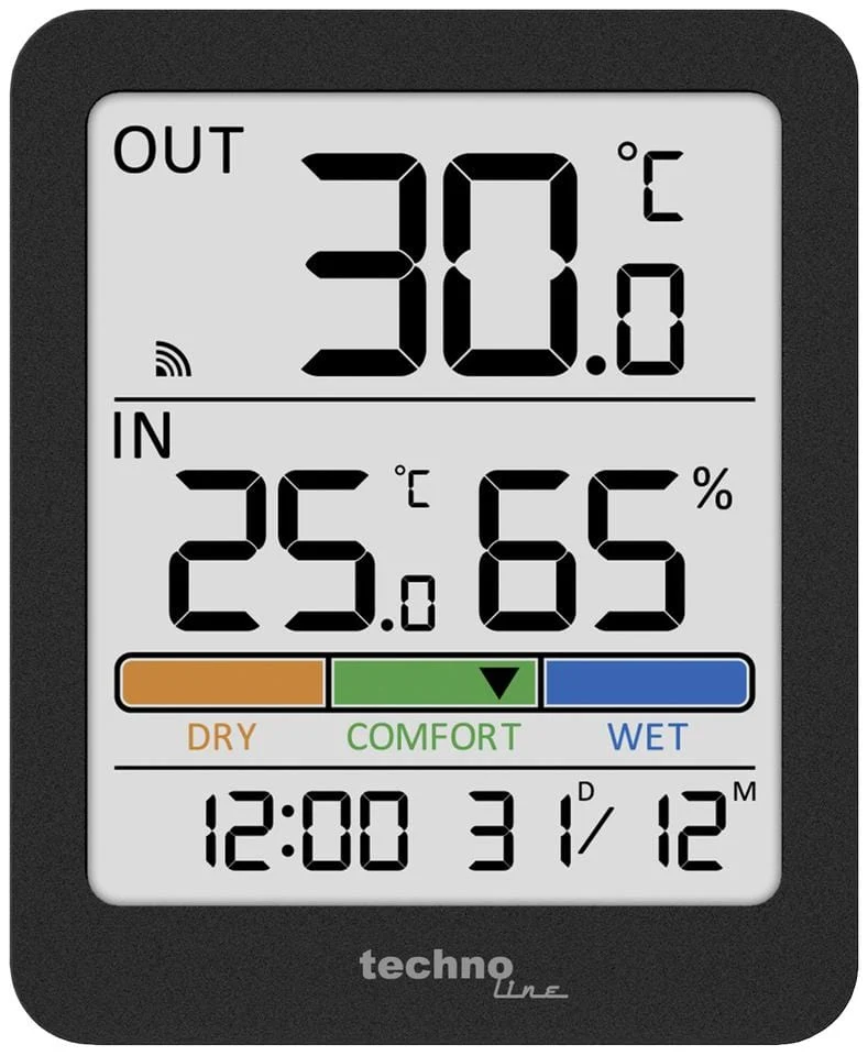 Thermometer Technoline WS 9488 81x98x22mm anthrazit mit 1 Außensensor 30m