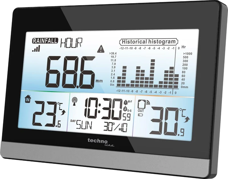 Wetterstation Technoline WS 9016 180x110x38mm schwarz/silber mit Regenmesser