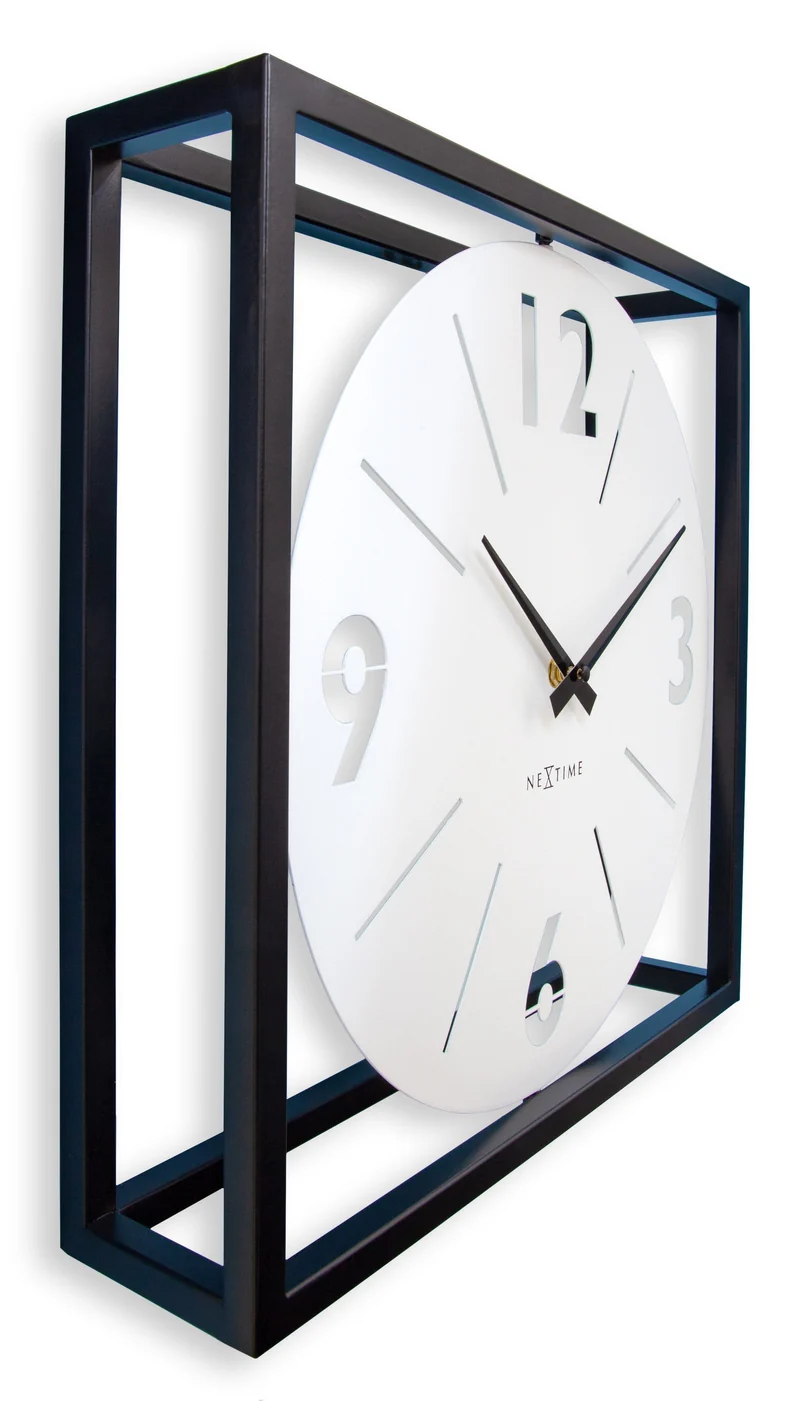 Table / Wall clock 40 x 40 x 9.5 cm - Metal - Black / White - NeXtime 'Time Frame'