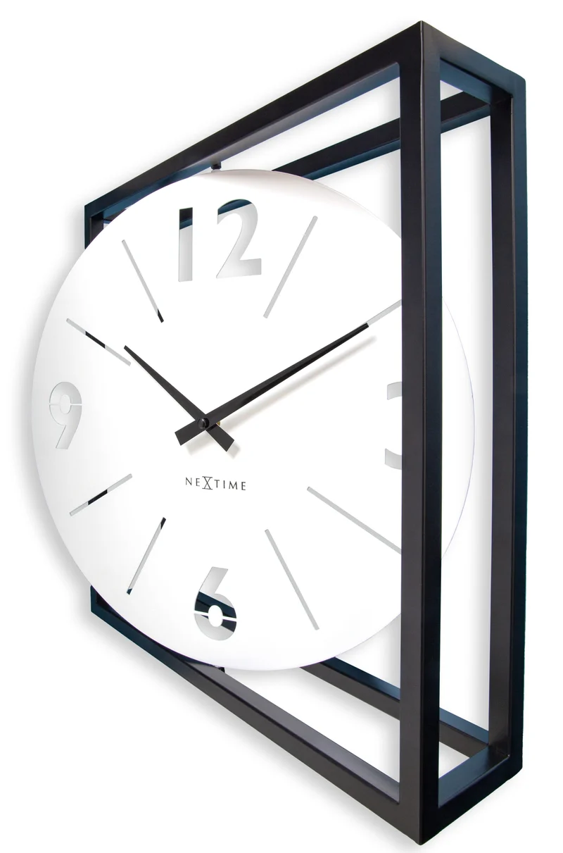 Table / Wall clock 40 x 40 x 9.5 cm - Metal - Black / White - NeXtime 'Time Frame'