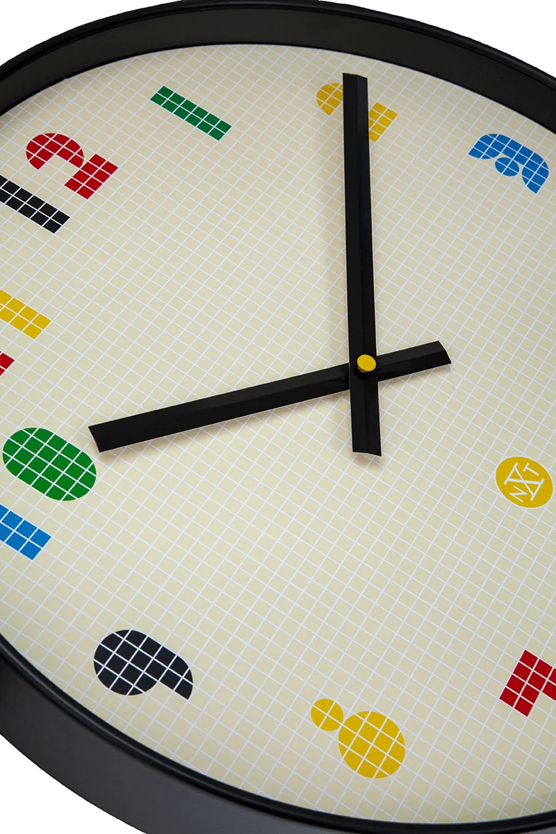 Wall Clock 35cm-Silent-Black/Multicolour-ABS- nXt 'Bit'